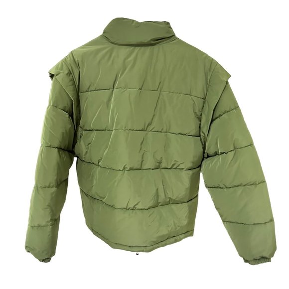 NWT We Wore What Green Puffer Vest Jacket Removable Sleeves Outerwear Womens S - Picture 2 of 12